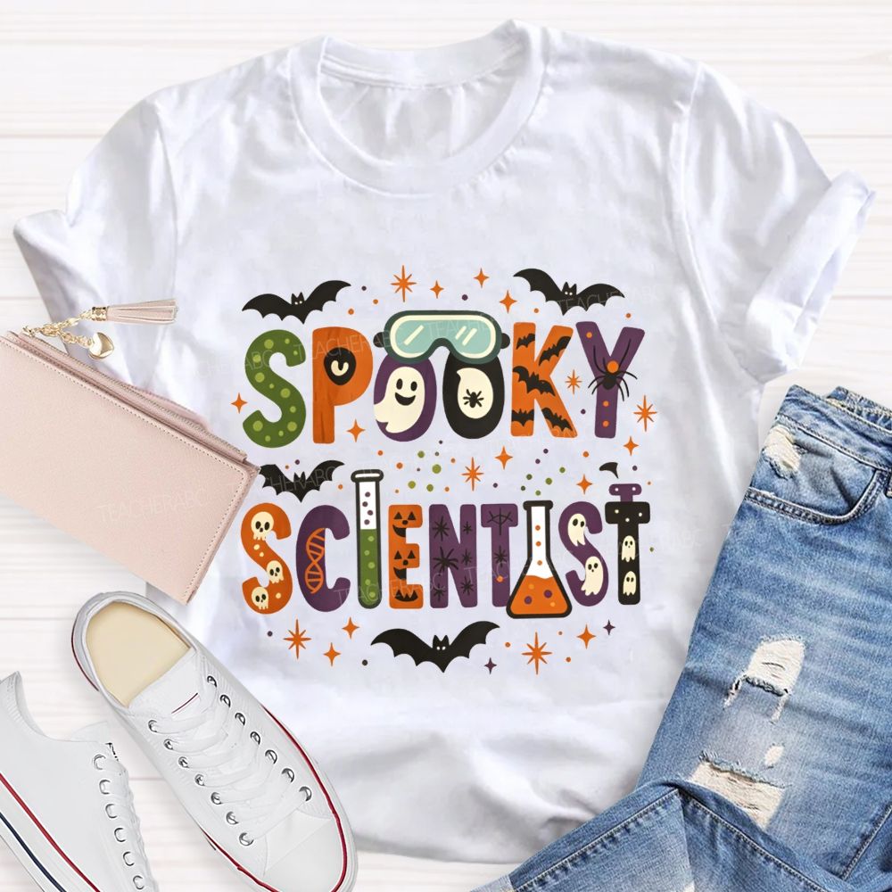 Spooky Scientist Halloween Doodle Science Teacher T-shirt