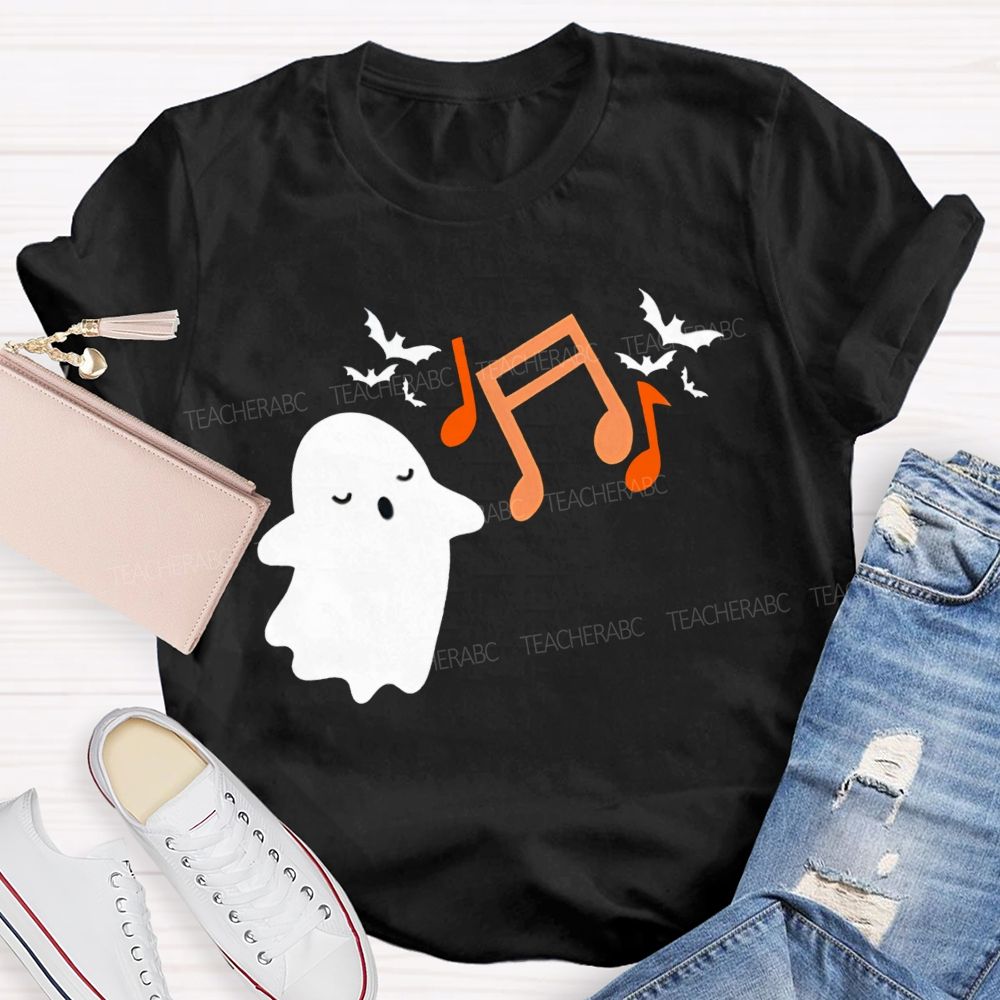 Singing Ghost Music Note Bat Halloween Music Teacher T-shirt