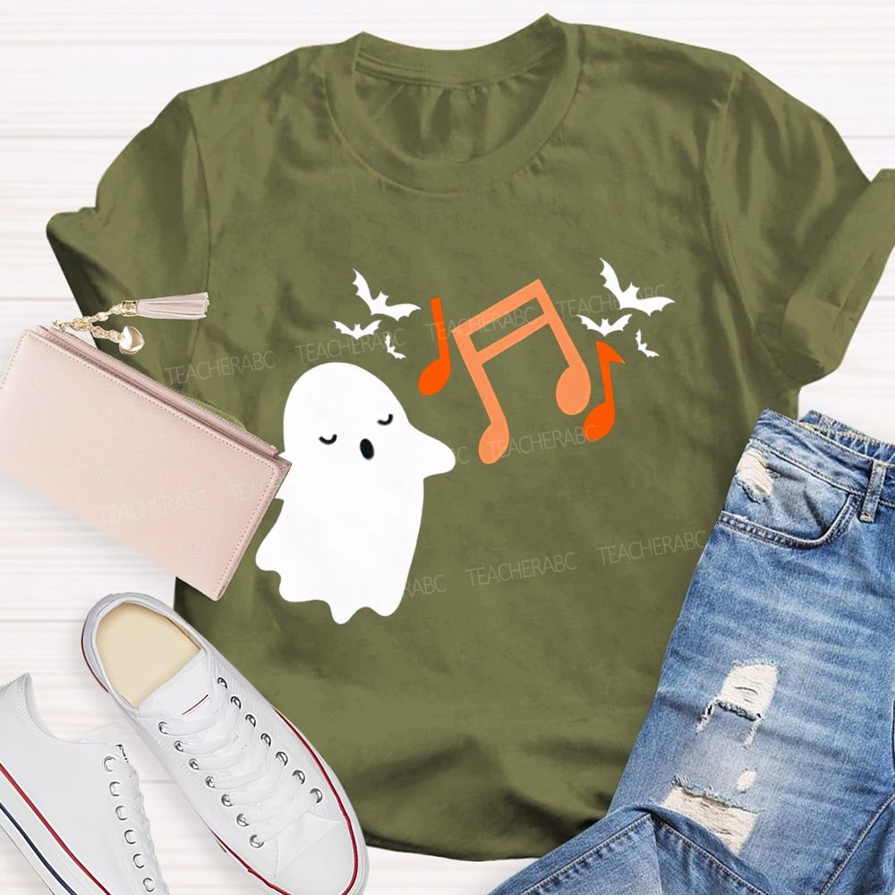 Singing Ghost Music Note Bat Halloween Music Teacher T-shirt