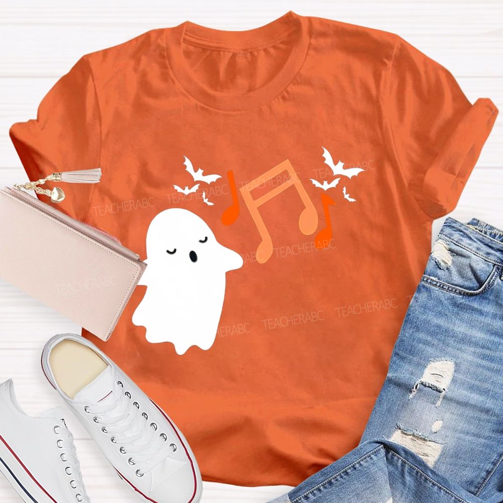 Singing Ghost Music Note Bat Halloween Music Teacher T-shirt