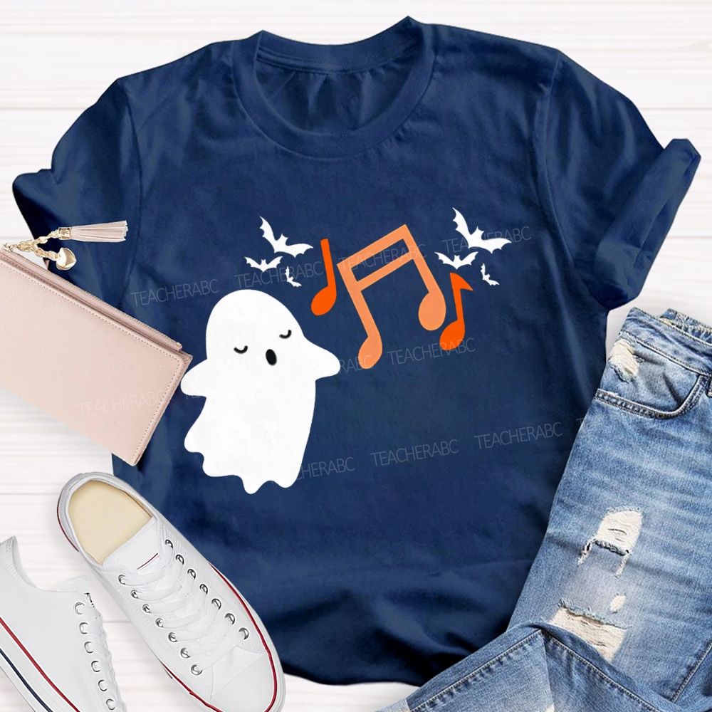 Singing Ghost Music Note Bat Halloween Music Teacher T-shirt