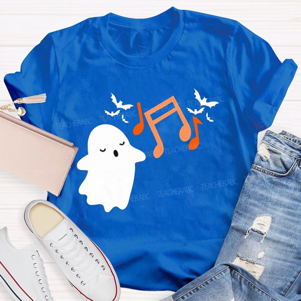 Singing Ghost Music Note Bat Halloween Music Teacher T-shirt