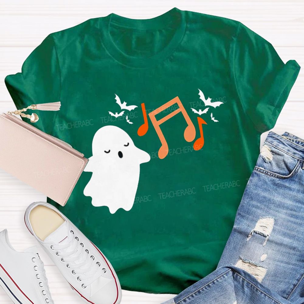 Singing Ghost Music Note Bat Halloween Music Teacher T-shirt