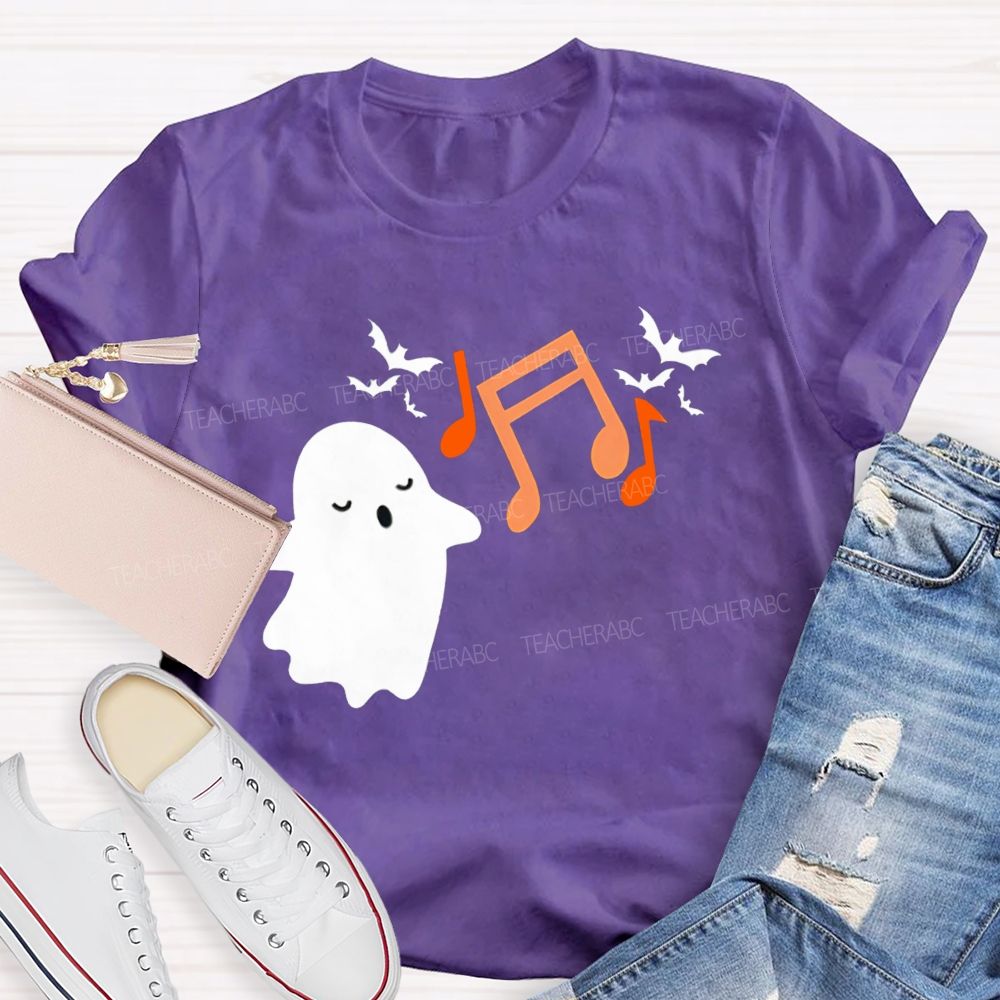 Singing Ghost Music Note Bat Halloween Music Teacher T-shirt