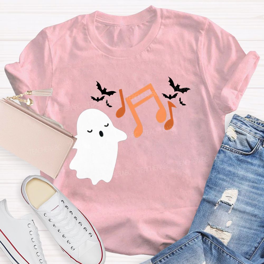 Singing Ghost Music Note Bat Halloween Music Teacher T-shirt