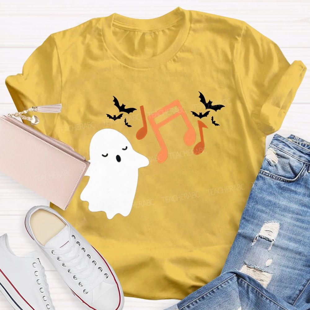 Singing Ghost Music Note Bat Halloween Music Teacher T-shirt