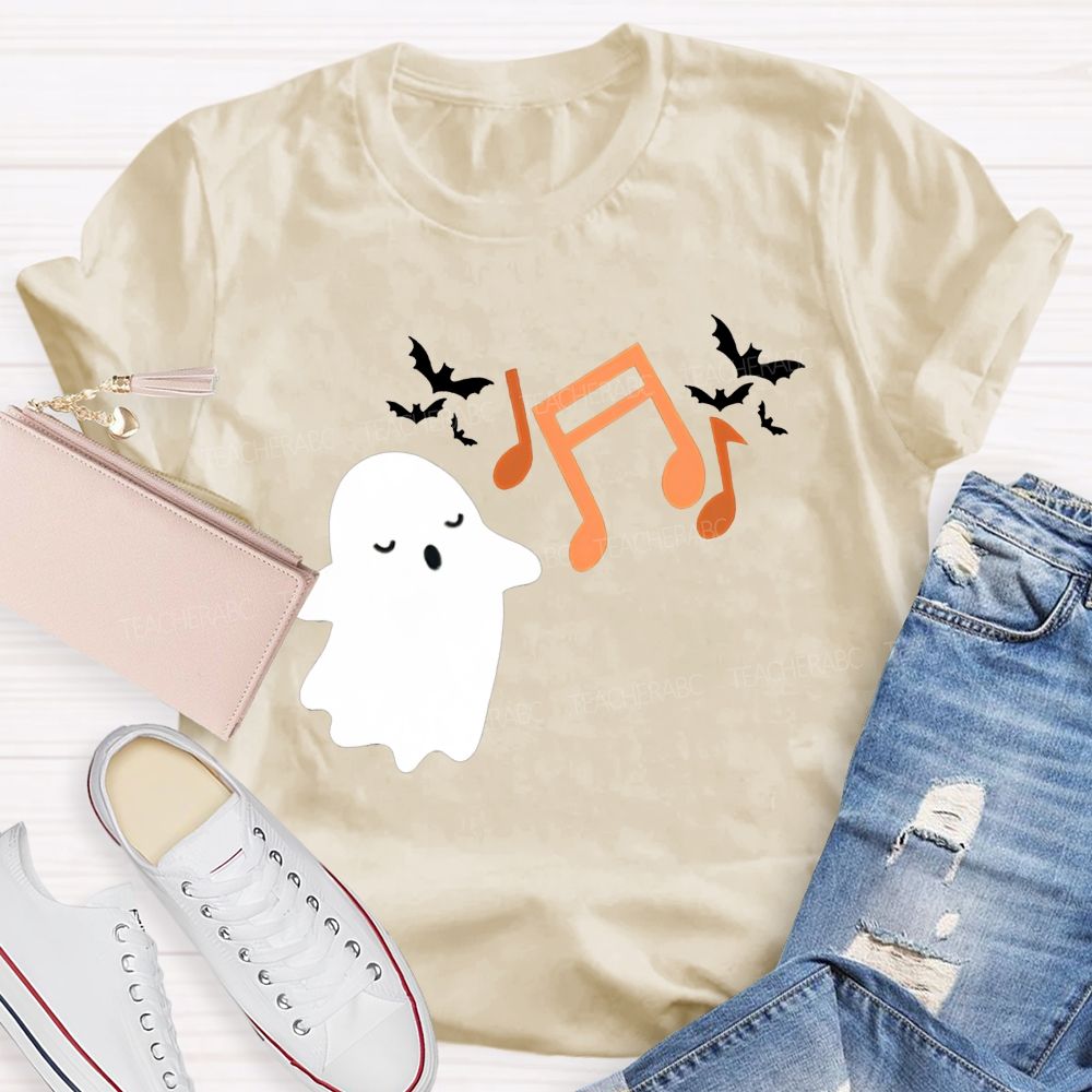 Singing Ghost Music Note Bat Halloween Music Teacher T-shirt