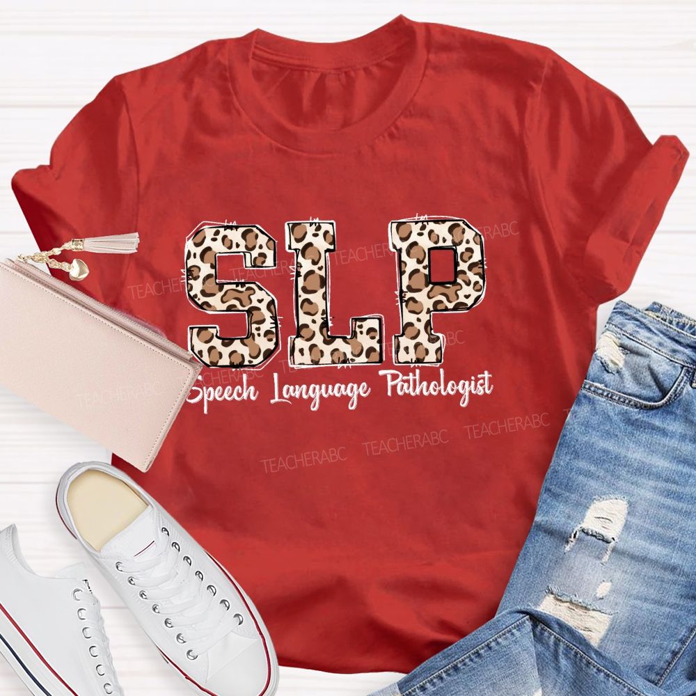 Speech Language Pathologist Trendy Leopard‑Letter Design Teacher T-shirt