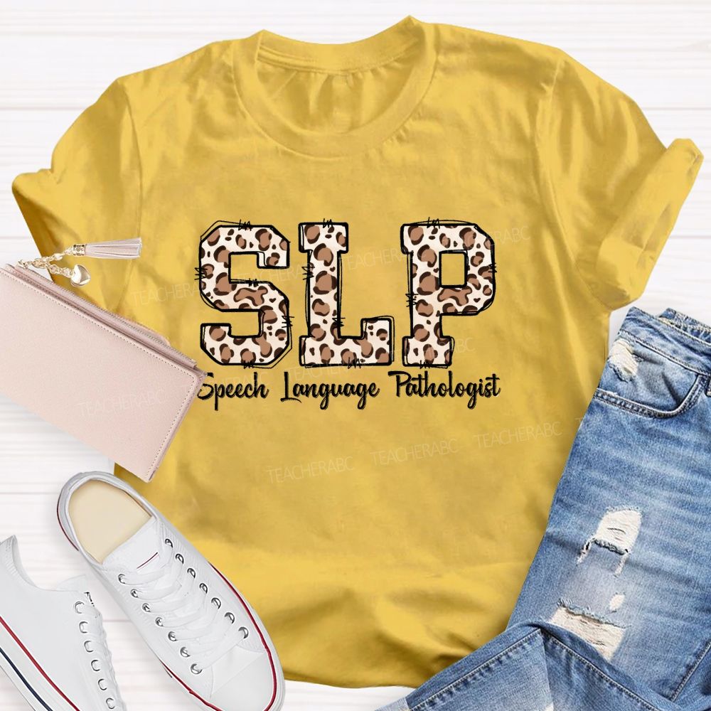Speech Language Pathologist Trendy Leopard‑Letter Design Teacher T-shirt