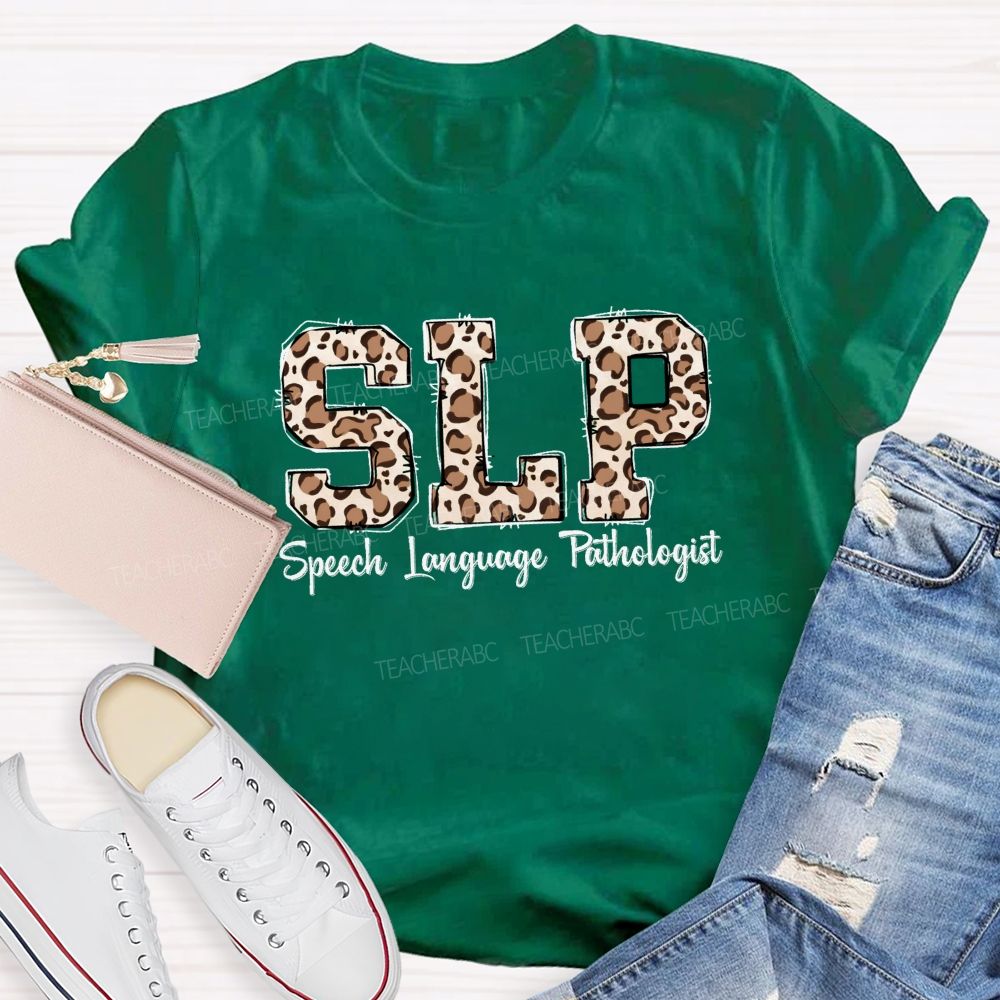 Speech Language Pathologist Trendy Leopard‑Letter Design Teacher T-shirt