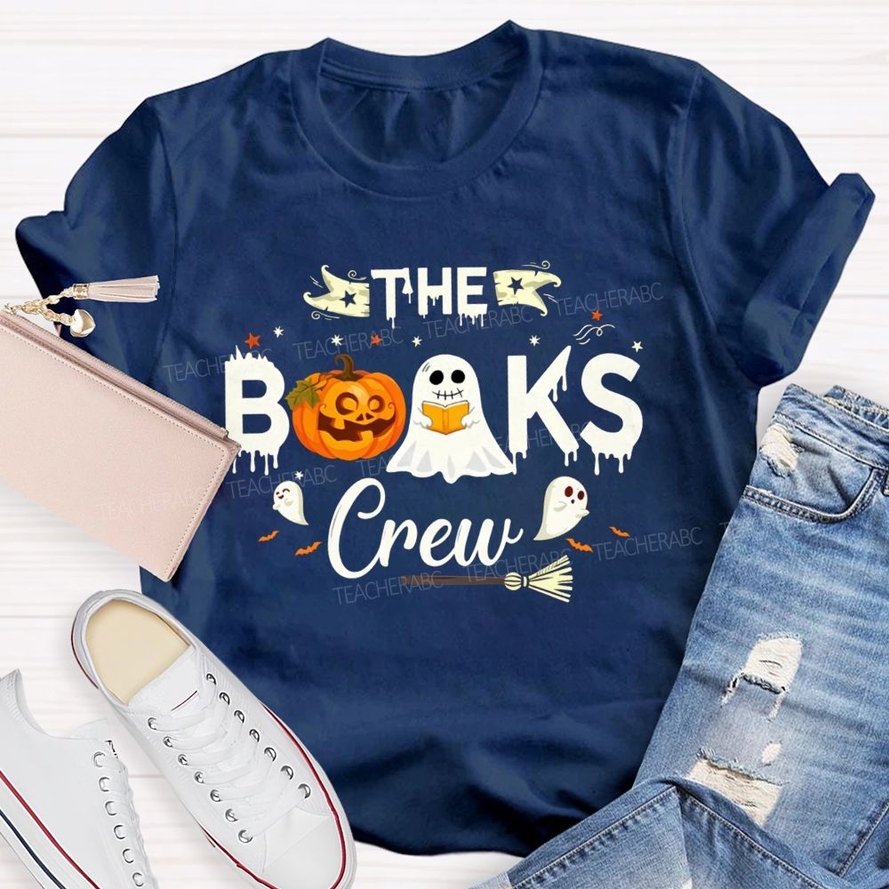The Books Crew Halloween Reading Book Pumpkin Librarian T-shirt