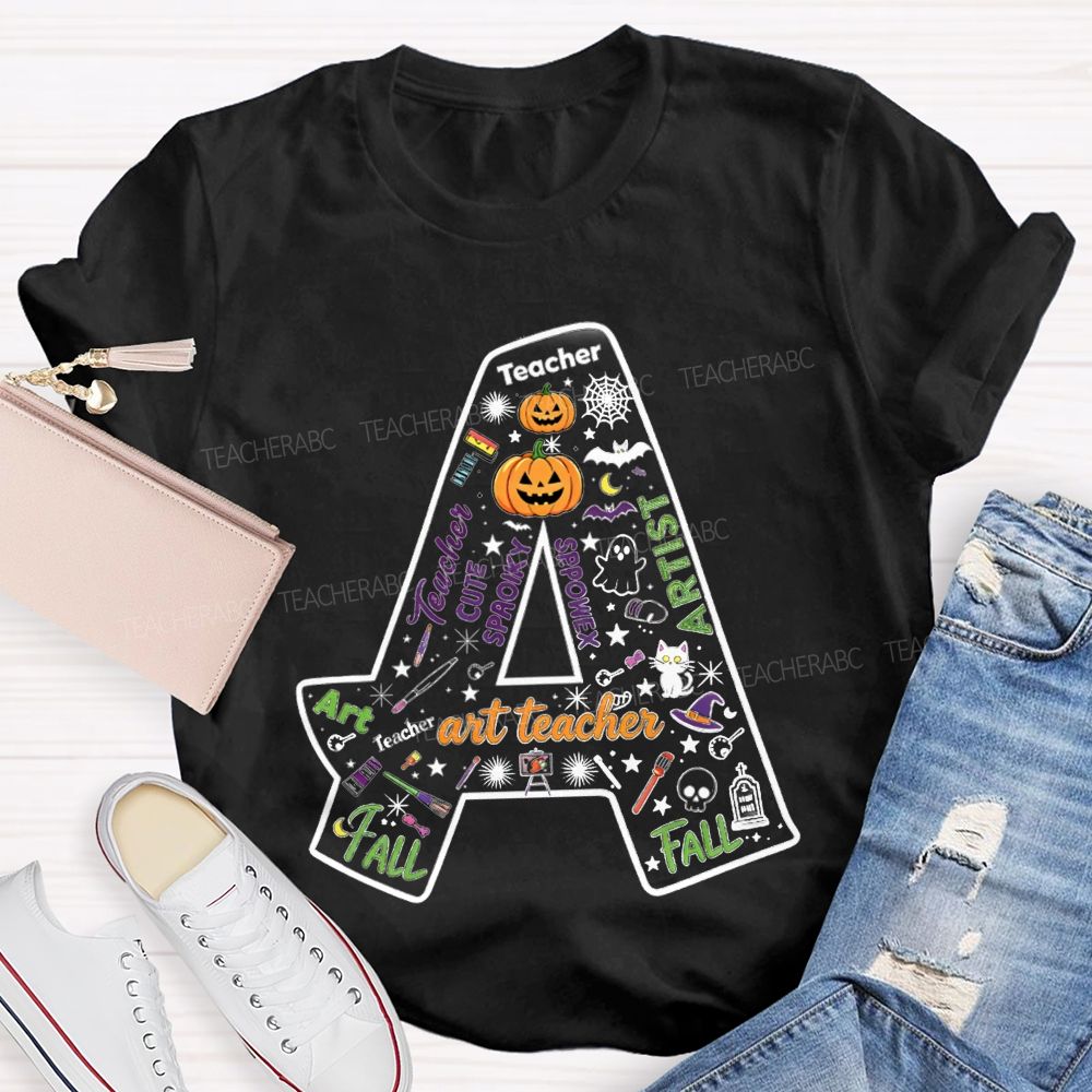 Letter A Fall Halloween Artist Teacher Pumpkin T-shirt