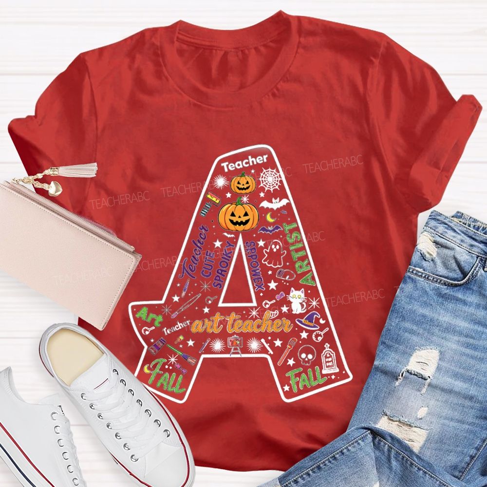 Letter A Fall Halloween Artist Teacher Pumpkin T-shirt