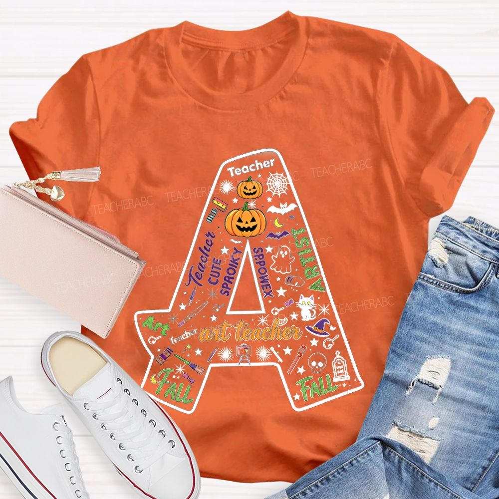 Letter A Fall Halloween Artist Teacher Pumpkin T-shirt