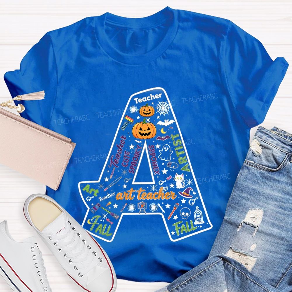 Letter A Fall Halloween Artist Teacher Pumpkin T-shirt
