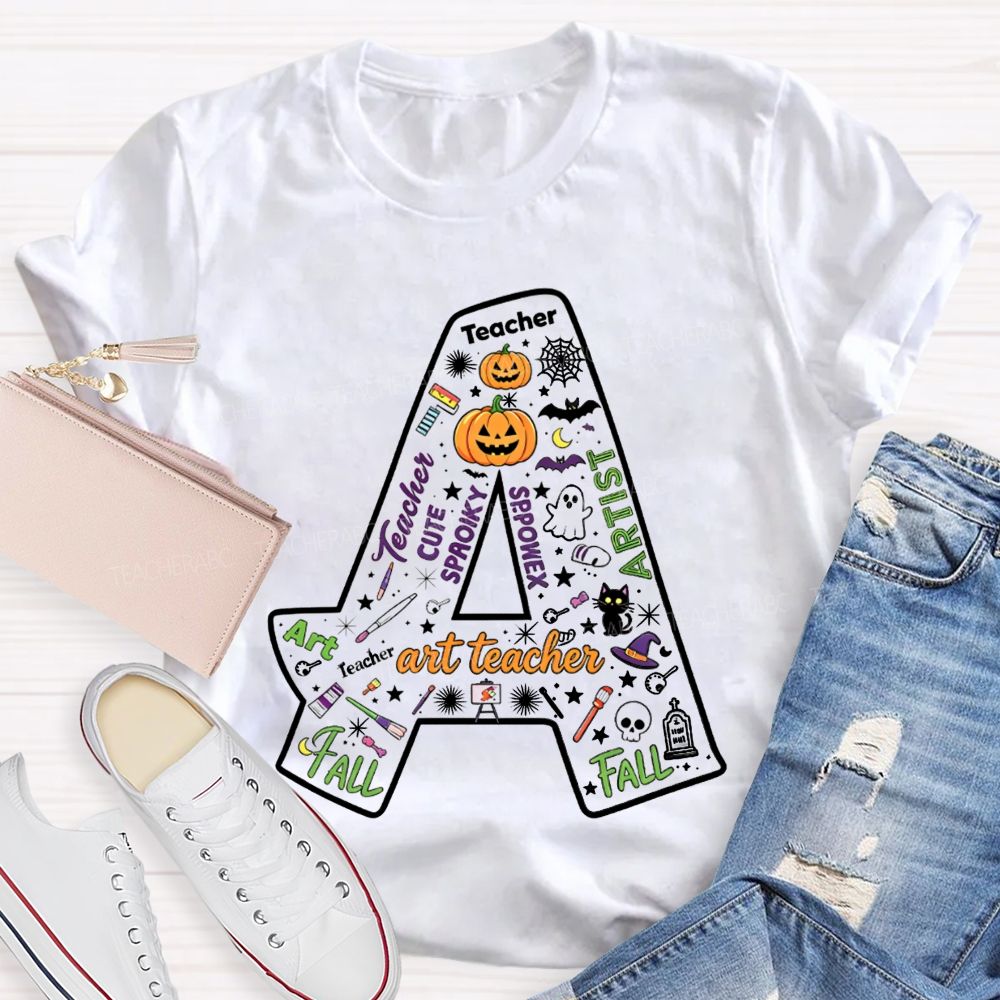 Letter A Fall Halloween Artist Teacher Pumpkin T-shirt