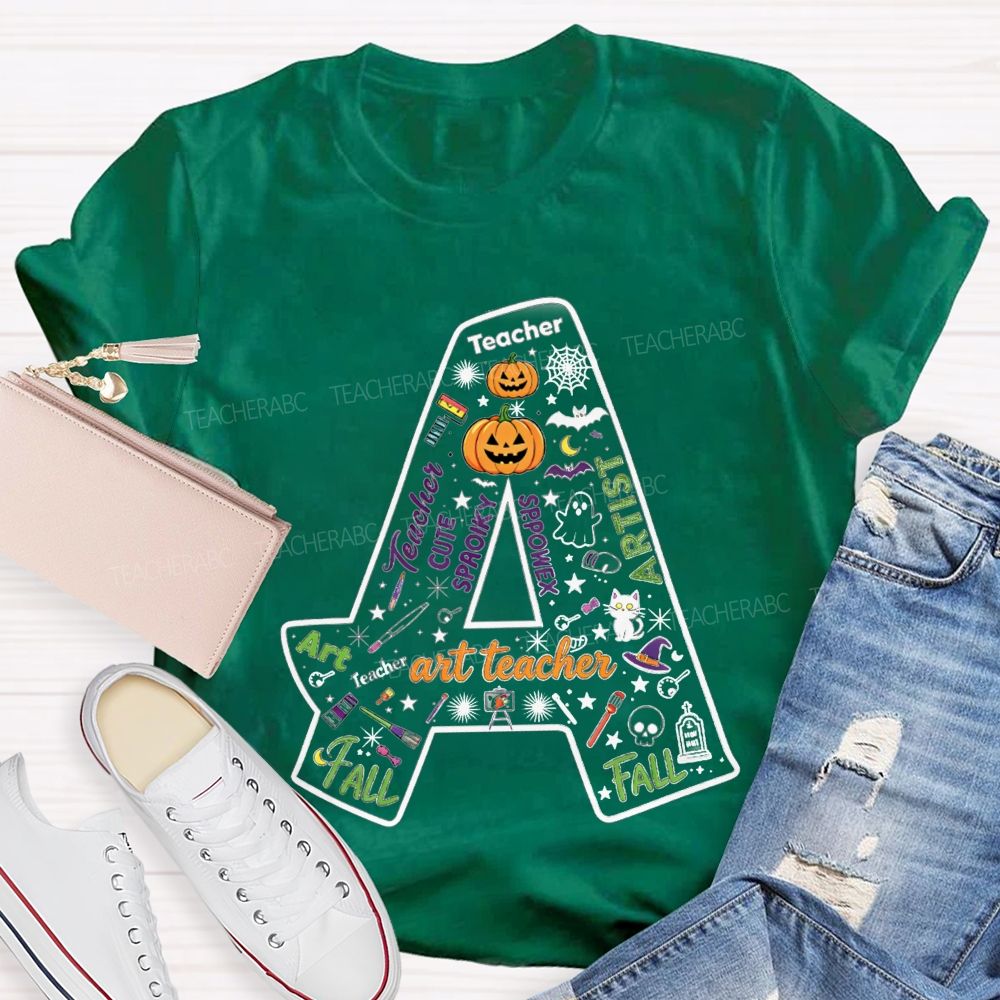 Letter A Fall Halloween Artist Teacher Pumpkin T-shirt