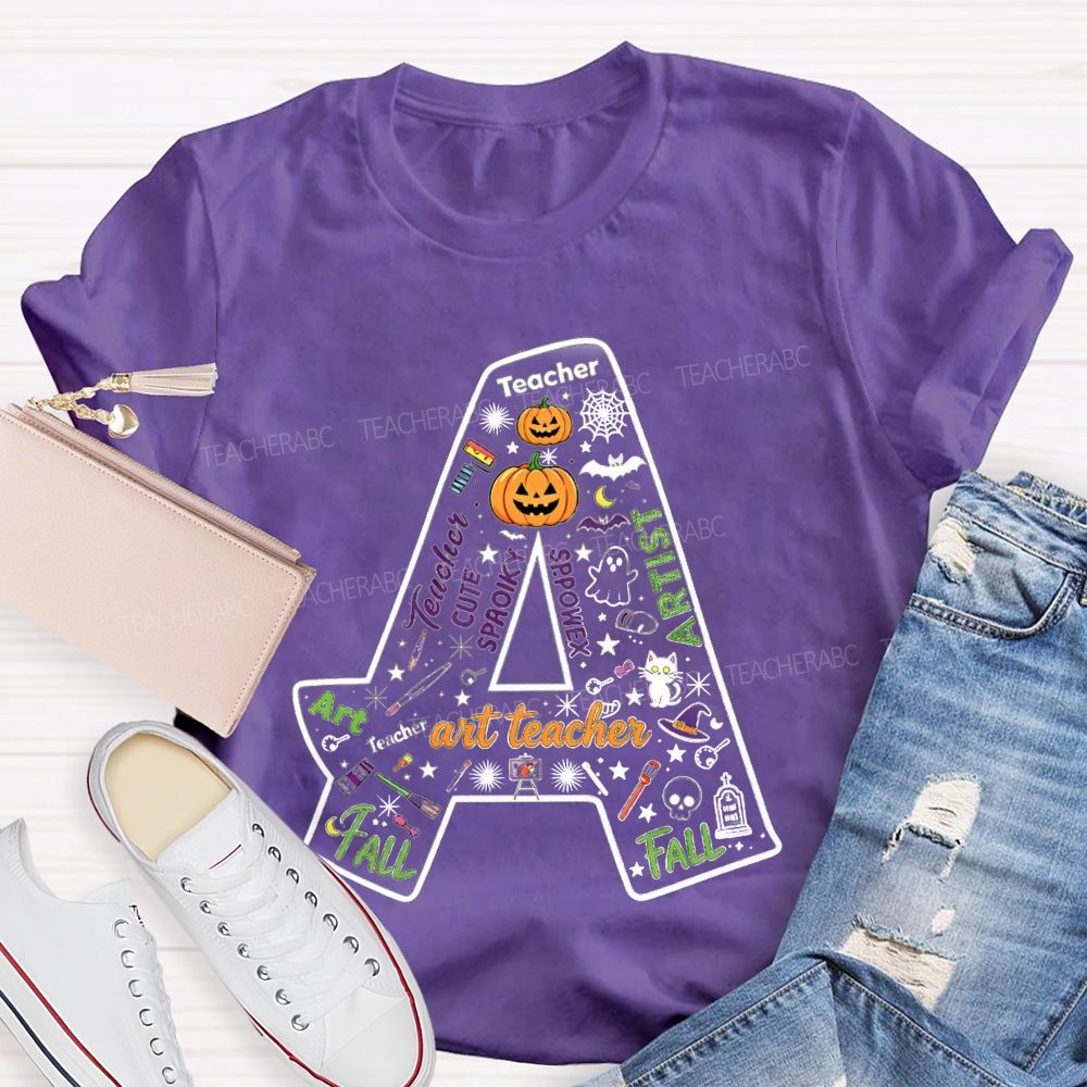 Letter A Fall Halloween Artist Teacher Pumpkin T-shirt