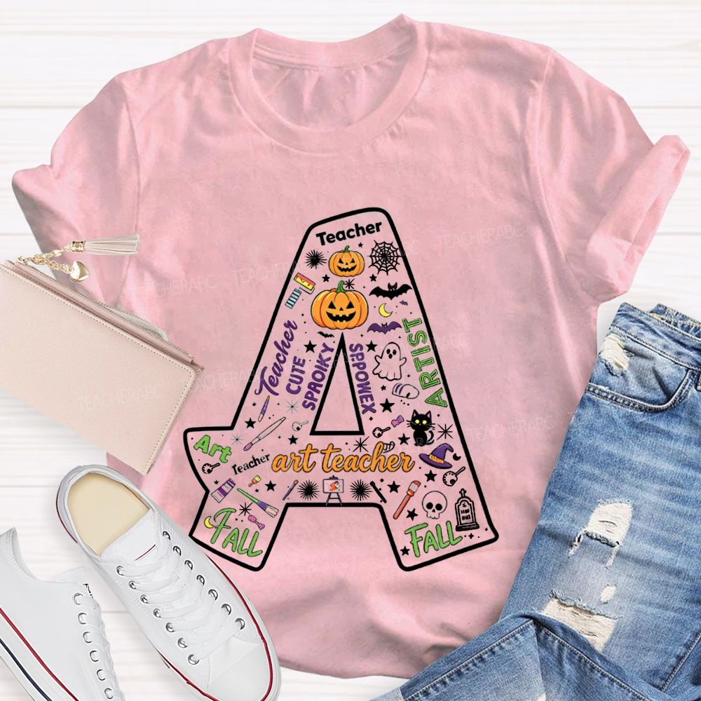 Letter A Fall Halloween Artist Teacher Pumpkin T-shirt