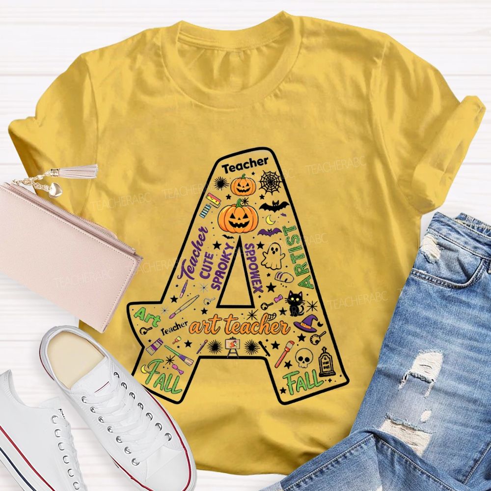 Letter A Fall Halloween Artist Teacher Pumpkin T-shirt