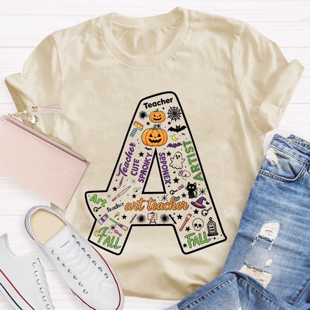 Letter A Fall Halloween Artist Teacher Pumpkin T-shirt