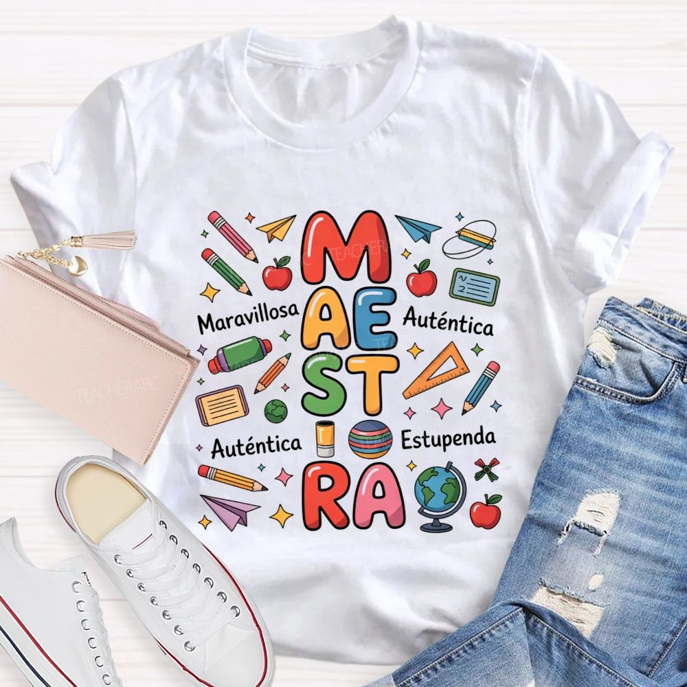 Maestra Maravillosa AutéNtica Estupenda Spanish Teacher T-shirt