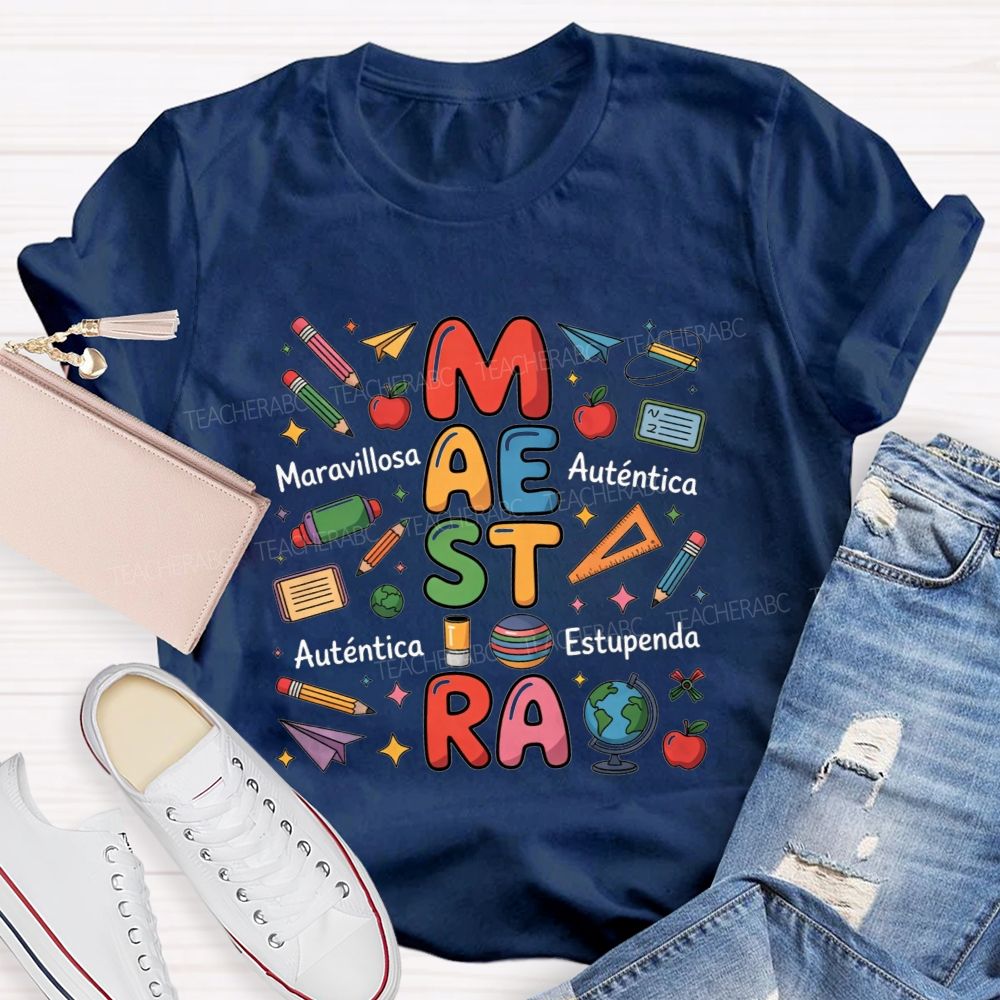 Maestra Maravillosa AutéNtica Estupenda Spanish Teacher T-shirt