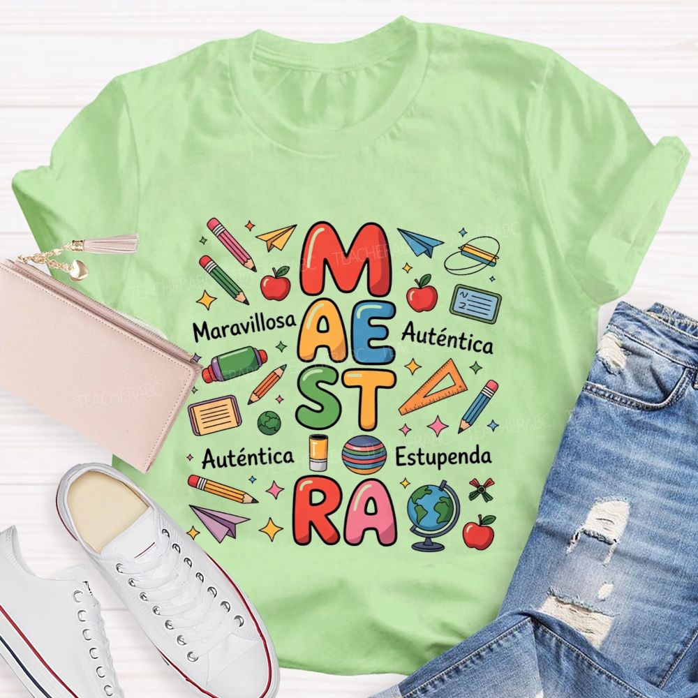 Maestra Maravillosa AutéNtica Estupenda Spanish Teacher T-shirt