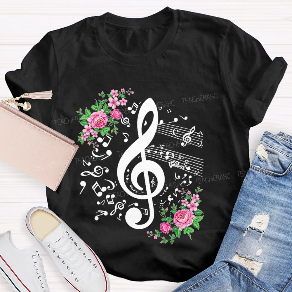 Floral Treble Clef Music Notes Music Teacher T-shirt