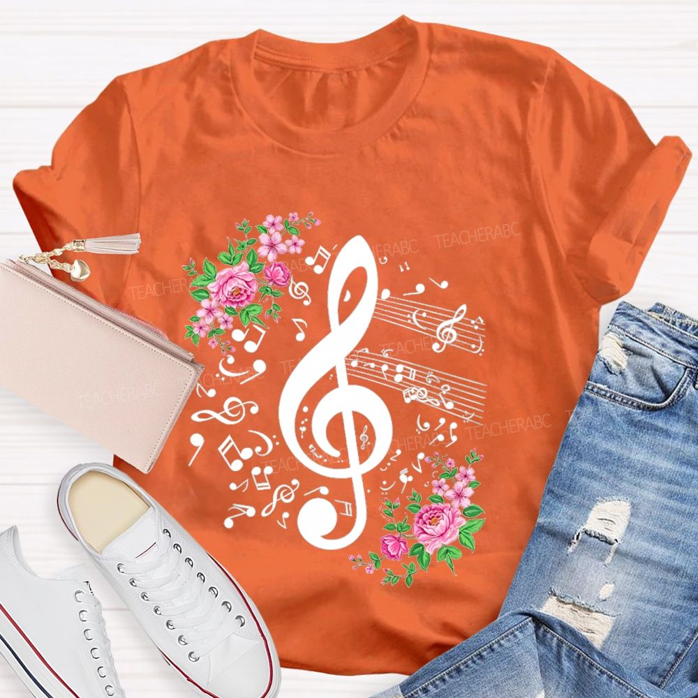 Floral Treble Clef Music Notes Music Teacher T-shirt
