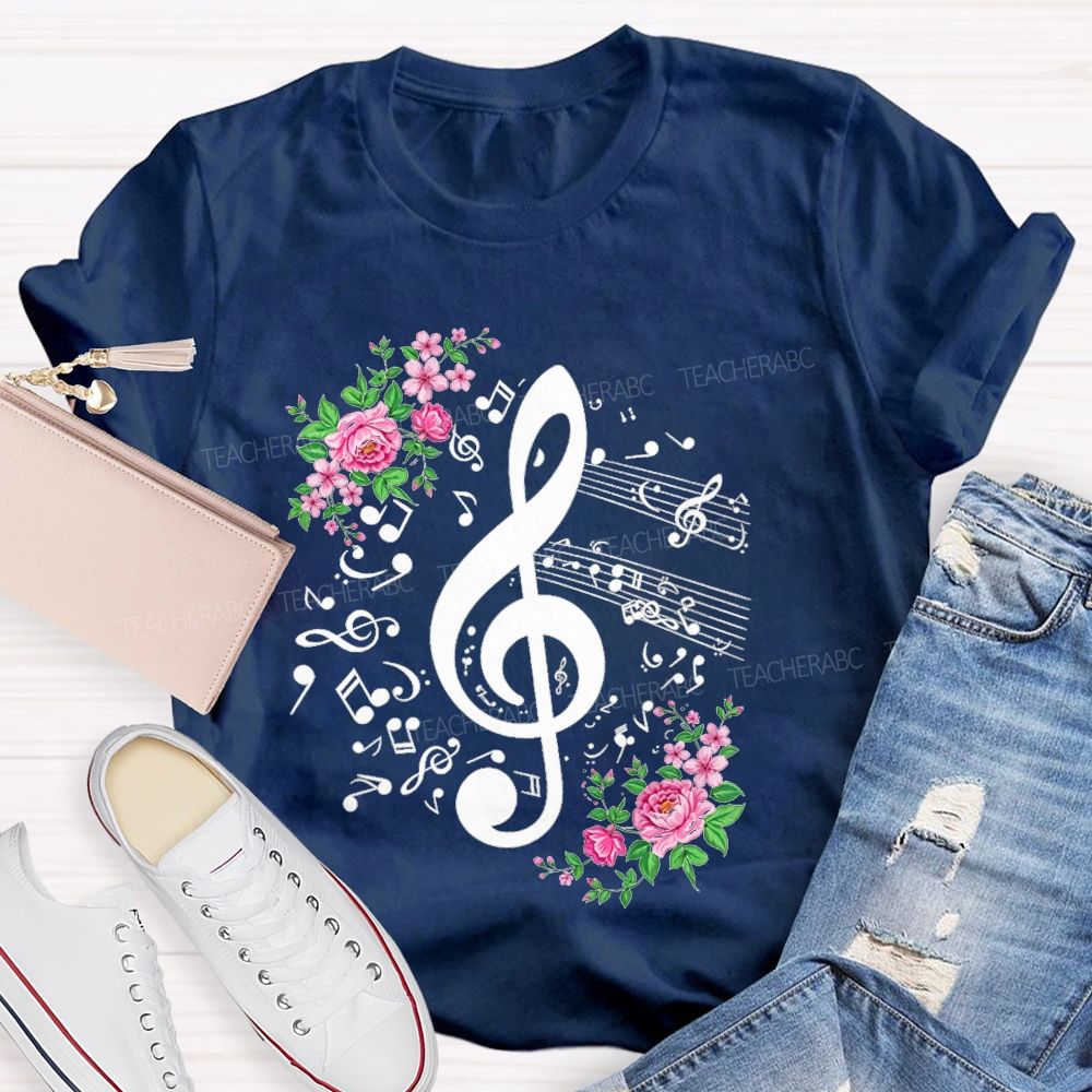 Floral Treble Clef Music Notes Music Teacher T-shirt