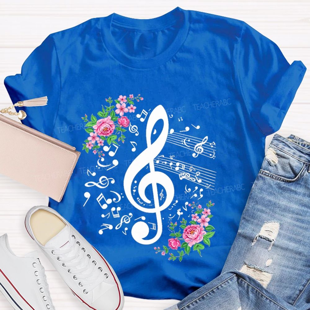 Floral Treble Clef Music Notes Music Teacher T-shirt