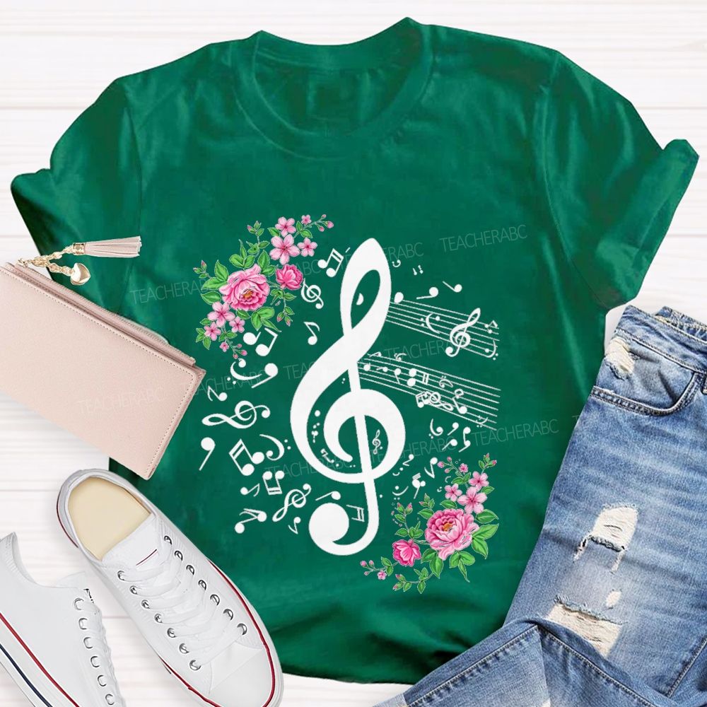 Floral Treble Clef Music Notes Music Teacher T-shirt