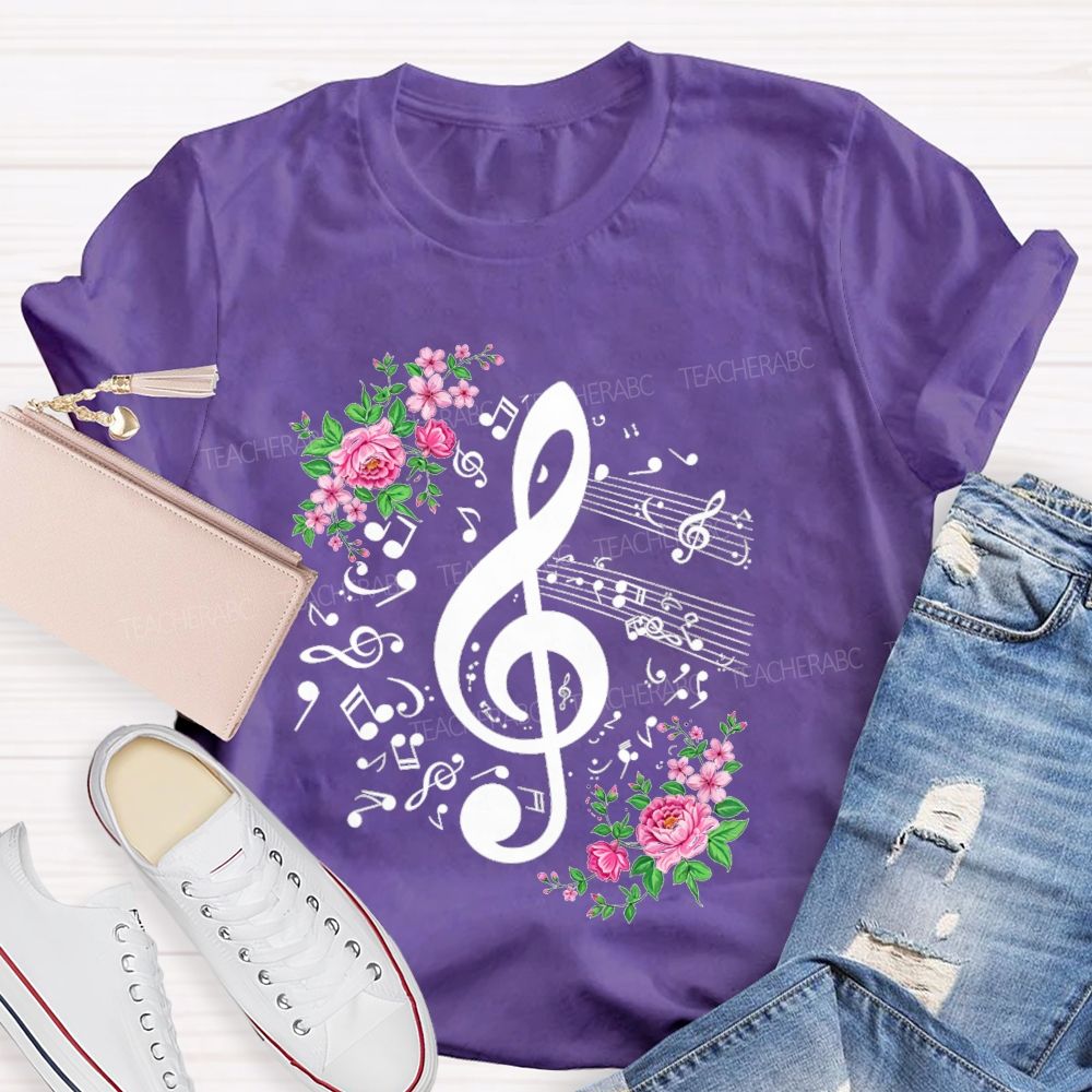 Floral Treble Clef Music Notes Music Teacher T-shirt