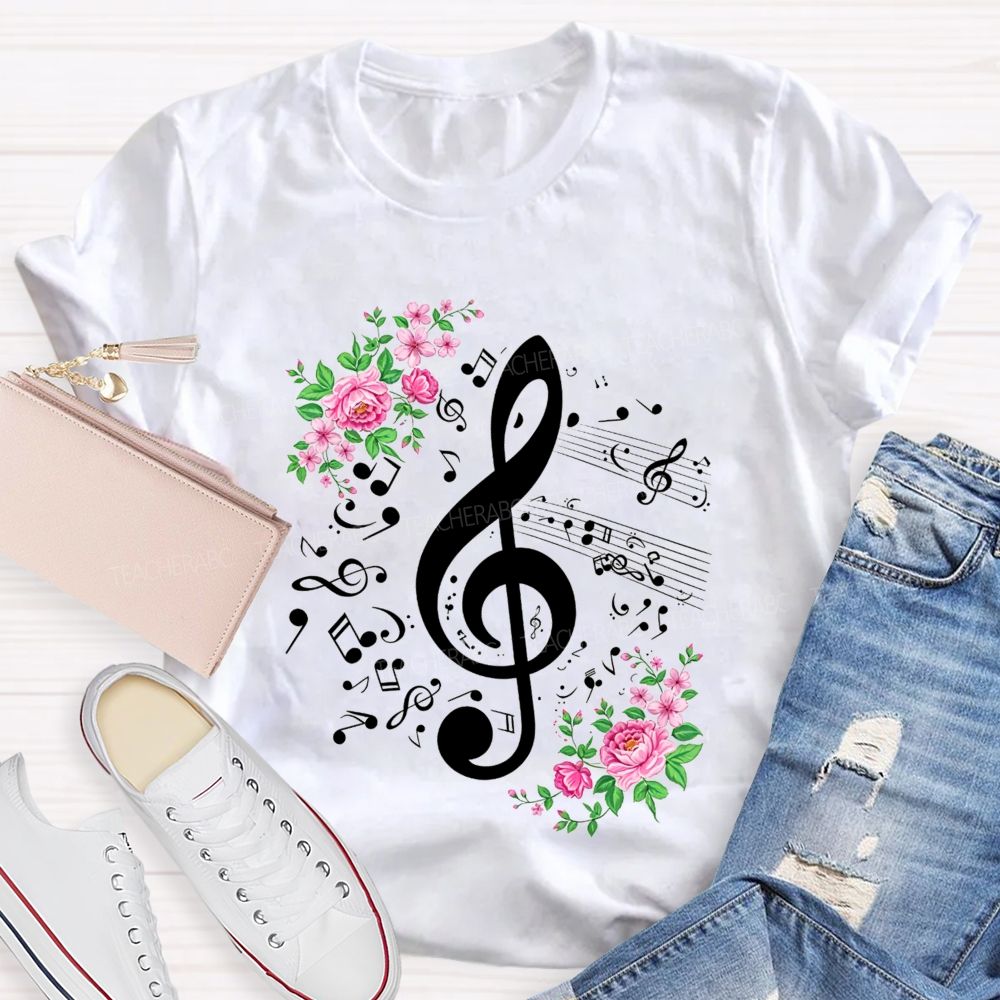 Floral Treble Clef Music Notes Music Teacher T-shirt