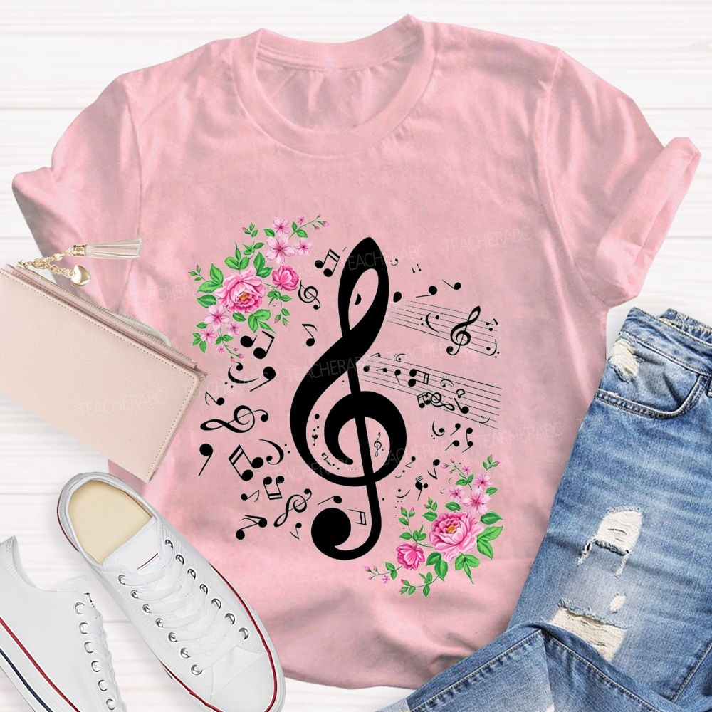 Floral Treble Clef Music Notes Music Teacher T-shirt