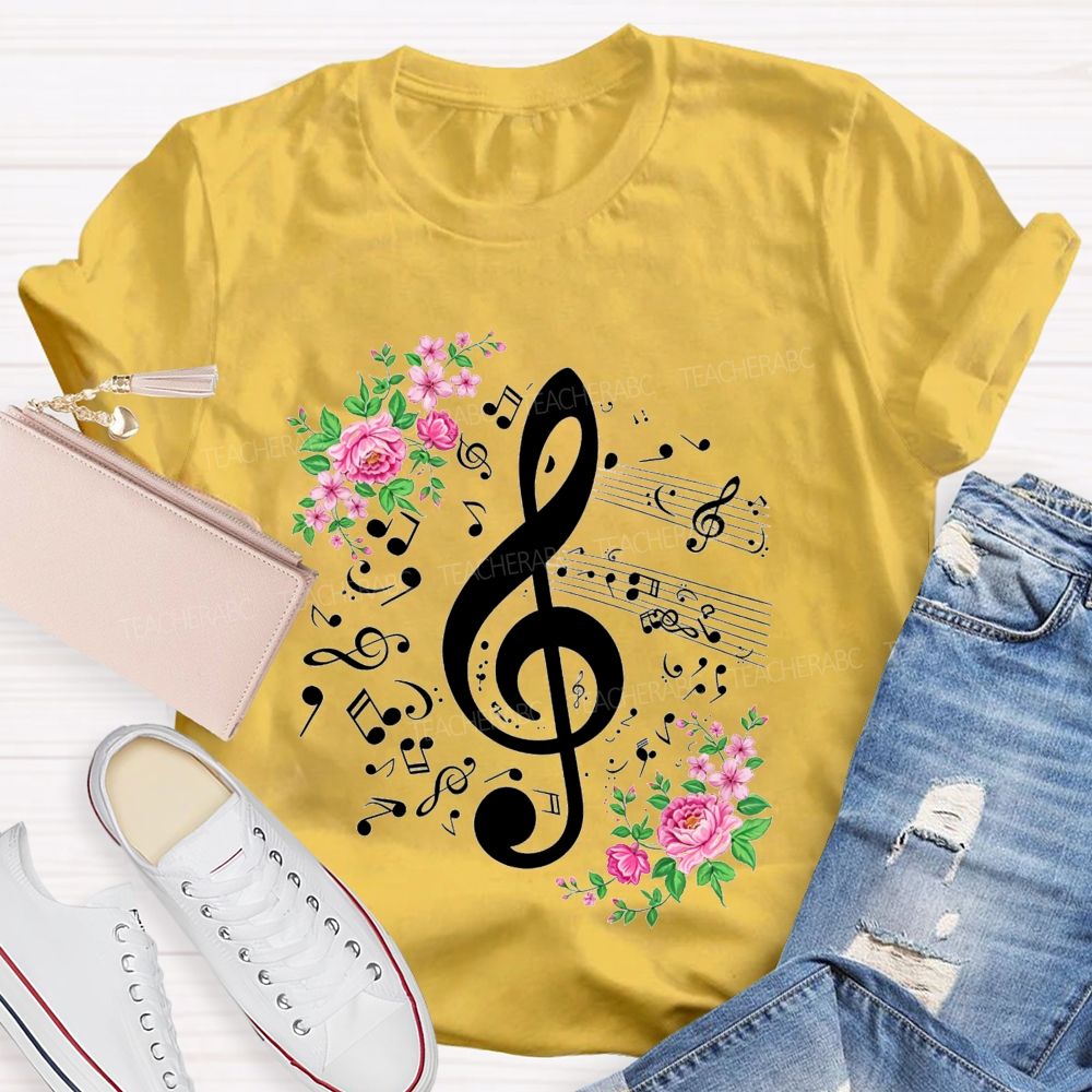 Floral Treble Clef Music Notes Music Teacher T-shirt