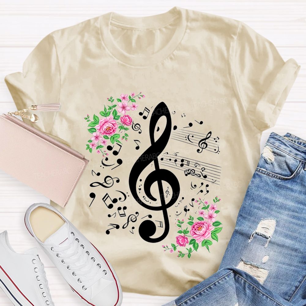 Floral Treble Clef Music Notes Music Teacher T-shirt