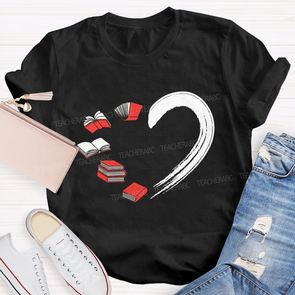 Falling In Love With Reading Heart Printed Teacher T-shirt
