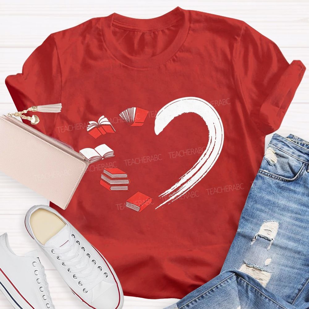 Falling In Love With Reading Heart Printed Teacher T-shirt