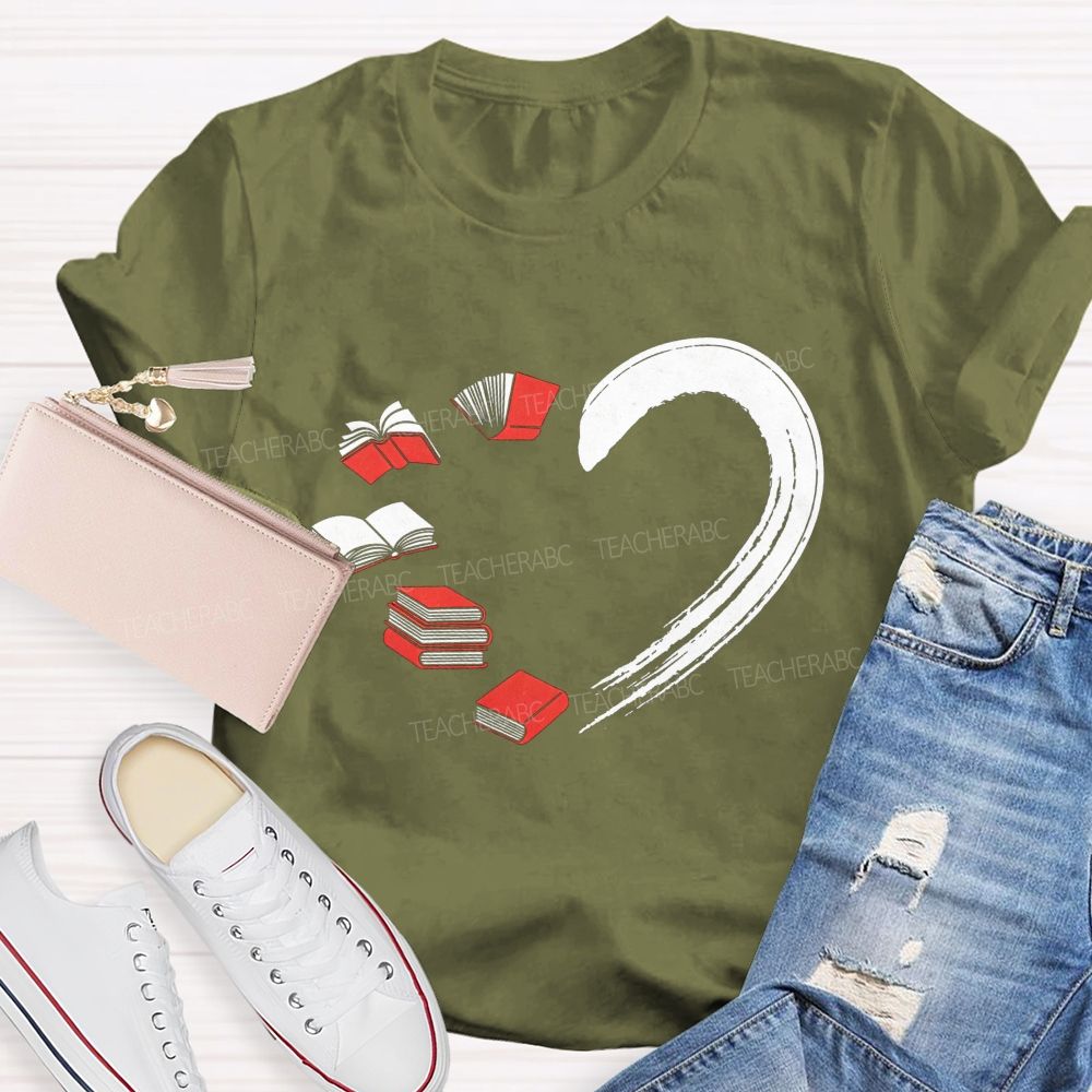 Falling In Love With Reading Heart Printed Teacher T-shirt