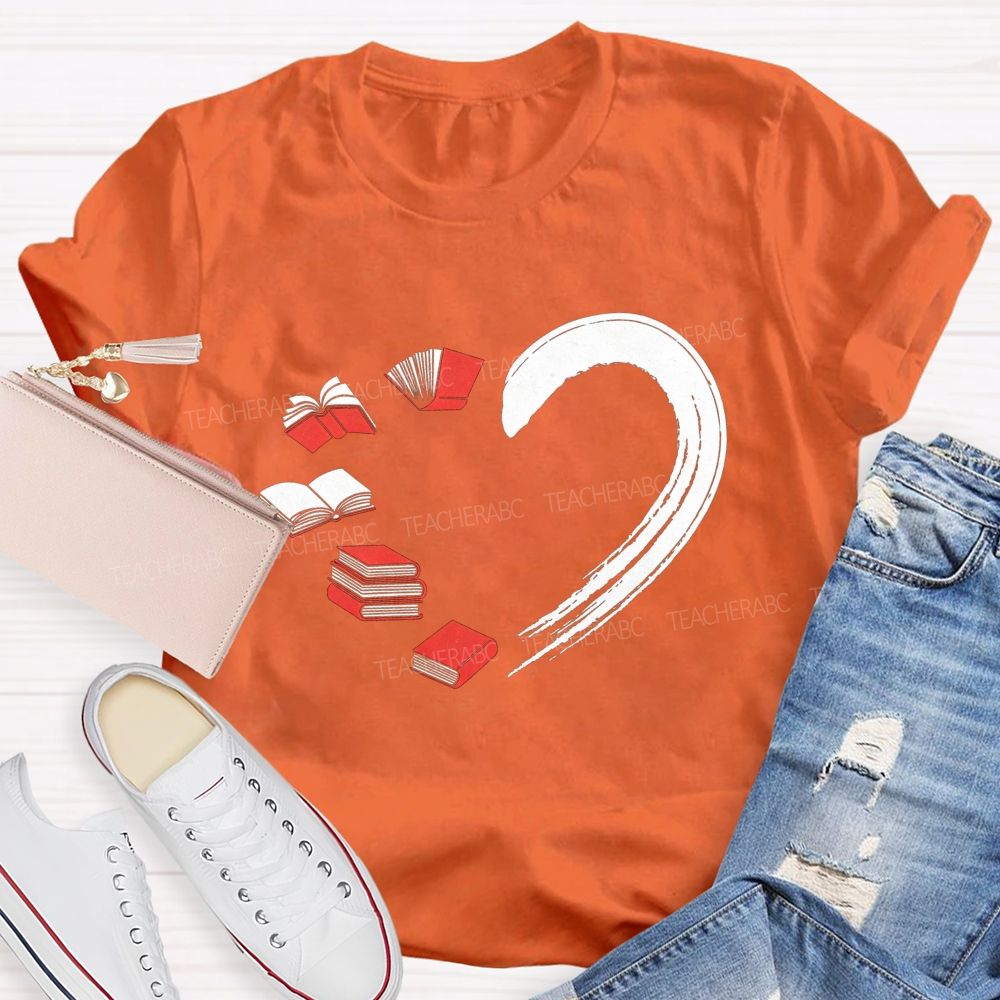 Falling In Love With Reading Heart Printed Teacher T-shirt