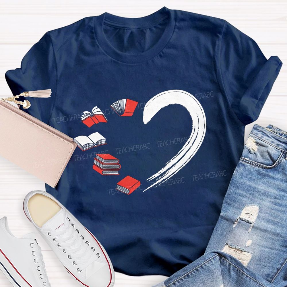 Falling In Love With Reading Heart Printed Teacher T-shirt
