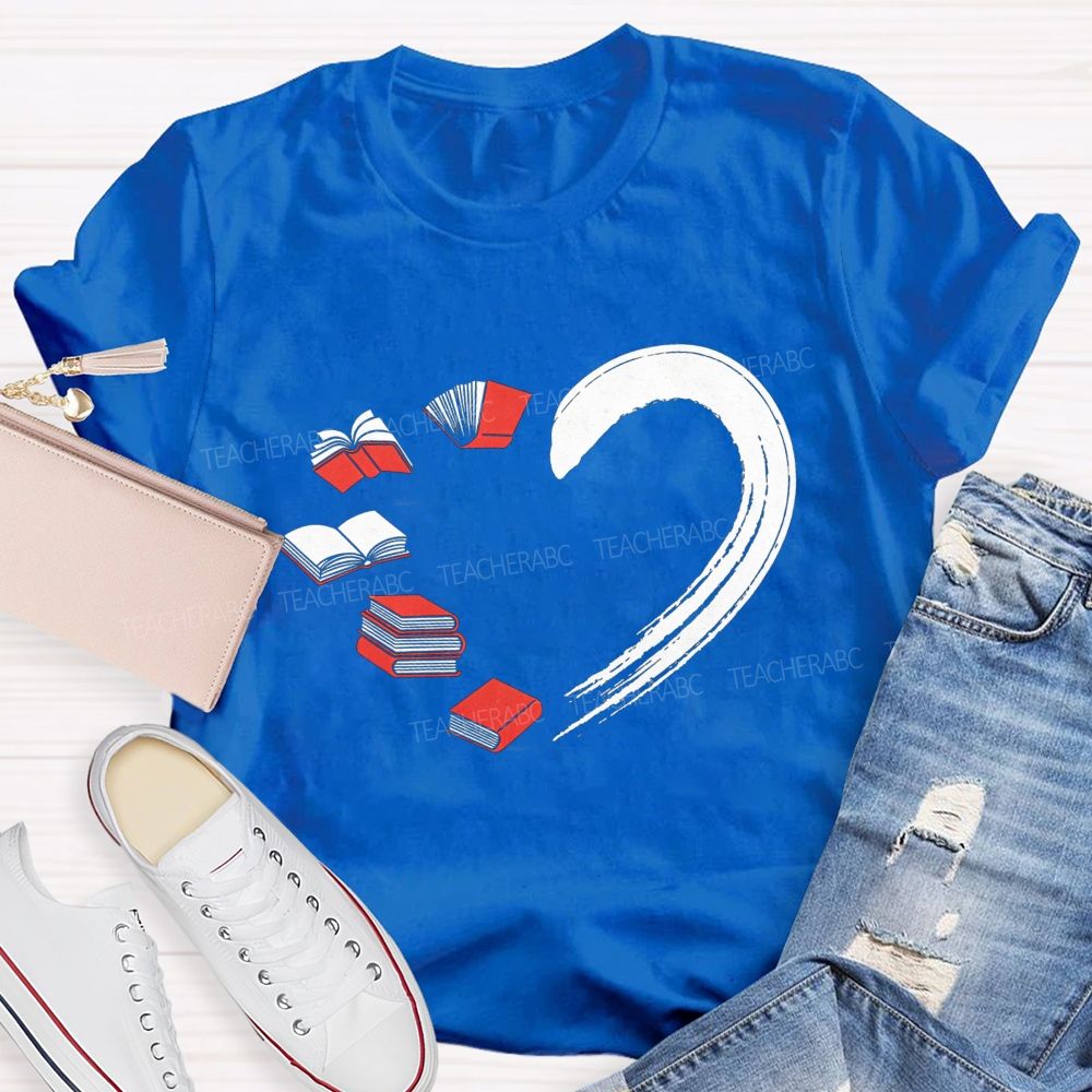 Falling In Love With Reading Heart Printed Teacher T-shirt