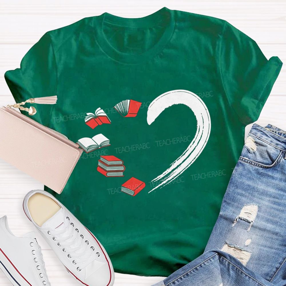 Falling In Love With Reading Heart Printed Teacher T-shirt