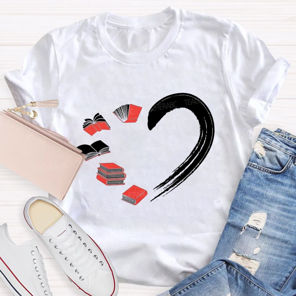 Falling In Love With Reading Heart Printed Teacher T-shirt