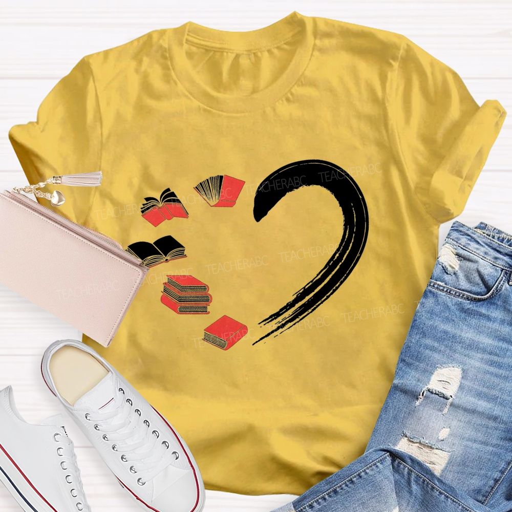 Falling In Love With Reading Heart Printed Teacher T-shirt