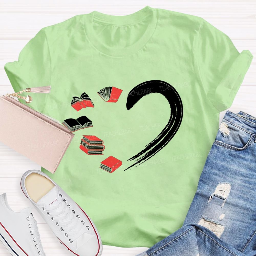 Falling In Love With Reading Heart Printed Teacher T-shirt