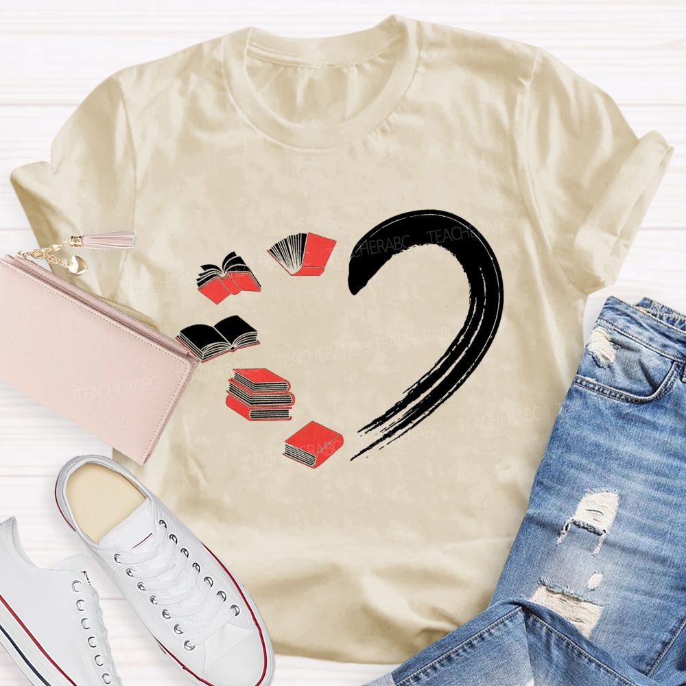Falling In Love With Reading Heart Printed Teacher T-shirt