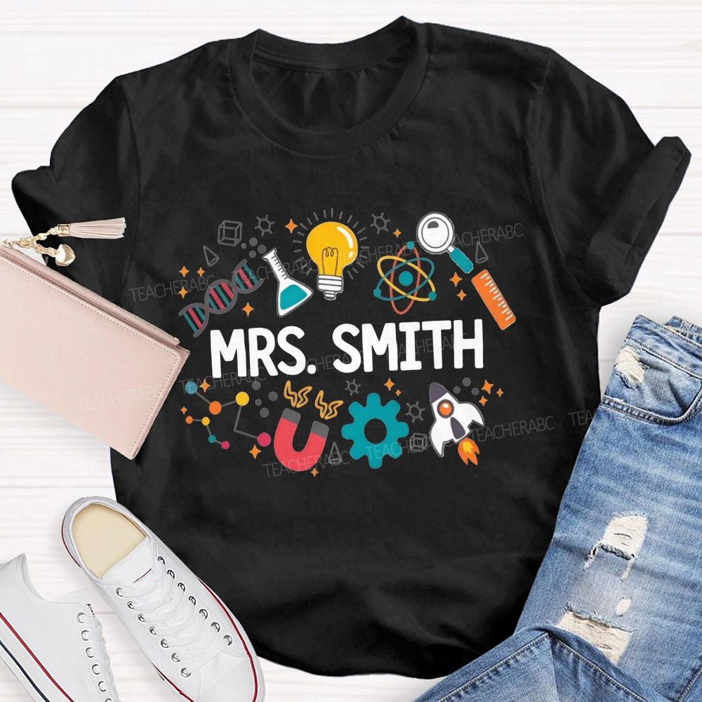 Personalized Name Science Vibes Teacher T-Shirt
